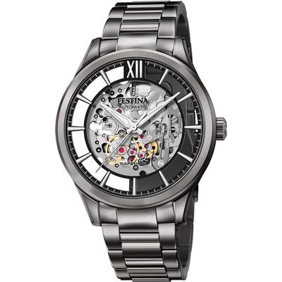 Automatikuhr FESTINA "Automatik", grau, Armbanduhren, Herren, Automatikuhr, Armbanduhr, Herrenuhr, mechanische Uhr, Edelstahlarmband, Saphirglas