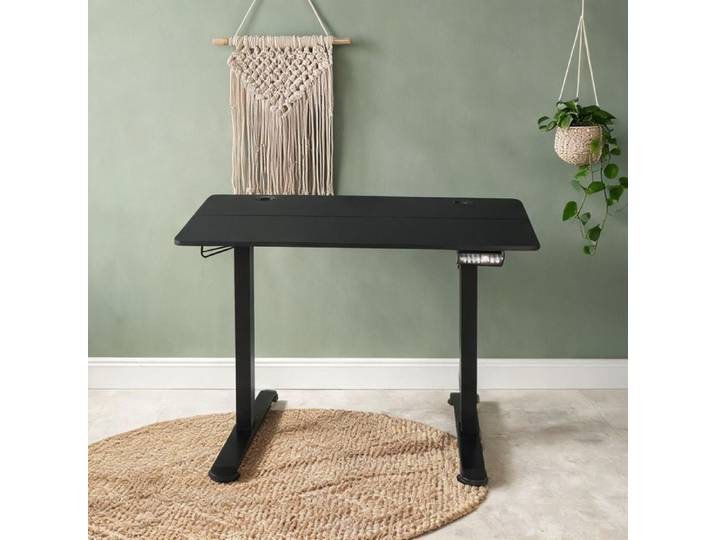 Bureau assis-debout électrique 140x70 cm panneau de particules noir avec mémorisation de hauteur anti-collision