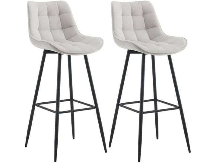 CLP 2er Set Barhocker Dartford I Gepolsterter Barstuhl I Metall-Gestell, Farbe: grau, Material: Samt
