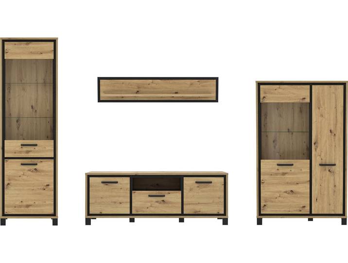 Wohnwand FORTE Trondheim , schwarz (artisan eiche, schwarz eiche), B:344,2cm, Kastenmöbel-Sets, Wohnwand
