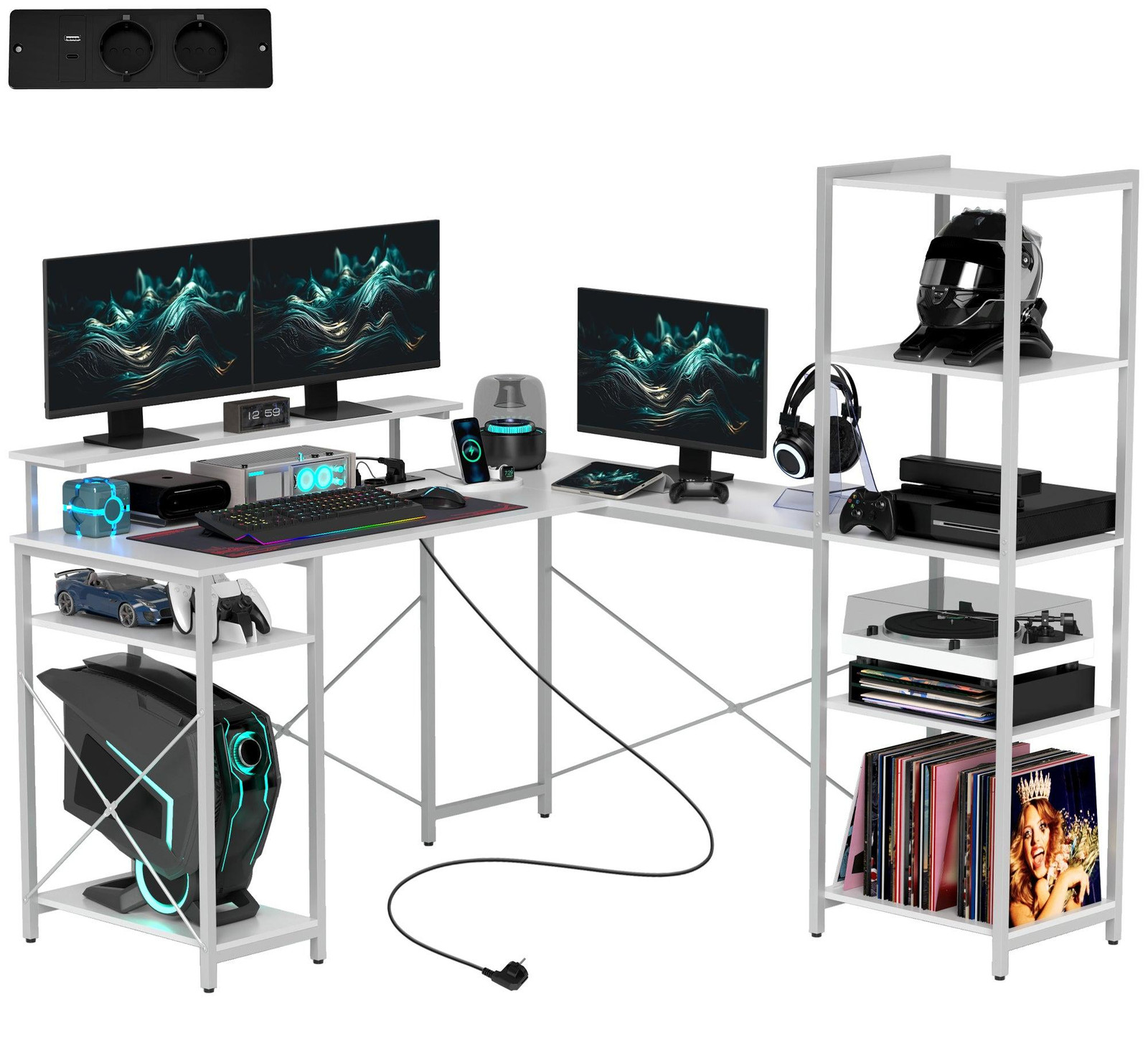 Selius L-vormig Hoekbureau met Geïntegreerd Oplaadstation voor Home Office