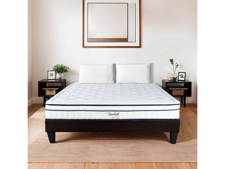 Ensemble Bartoldi 140x190 cm Matelas Ressorts ensachés + Sommier Bois