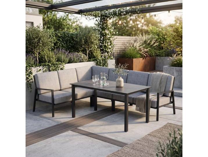 Kettler Zenith Dininglounge Tisch 160x95cm Aluminium/Olefin Dunkelgrau Hellgrau