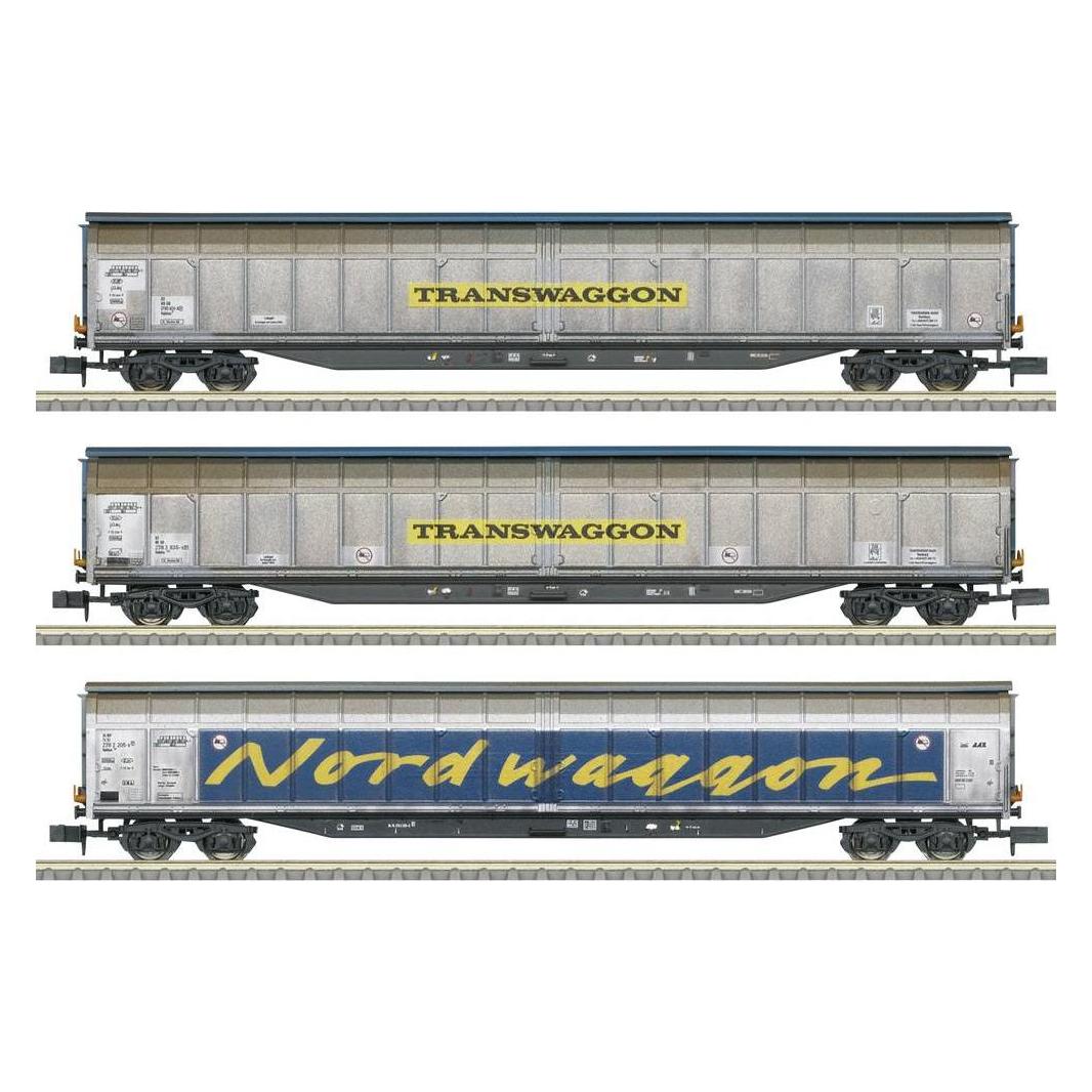 MiniTrix 18297 N 3er-Set Grossraum-Schiebewagen der Transwaggon, MHI (Spur N) (18297)