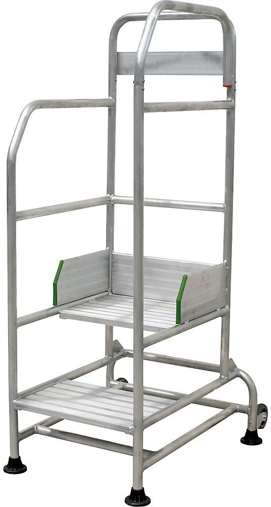 kaiserkraft Mobiler Sicherheits-Montagetritt, aus Aluminium, 2 Stufen, 3-seitiges Geländer