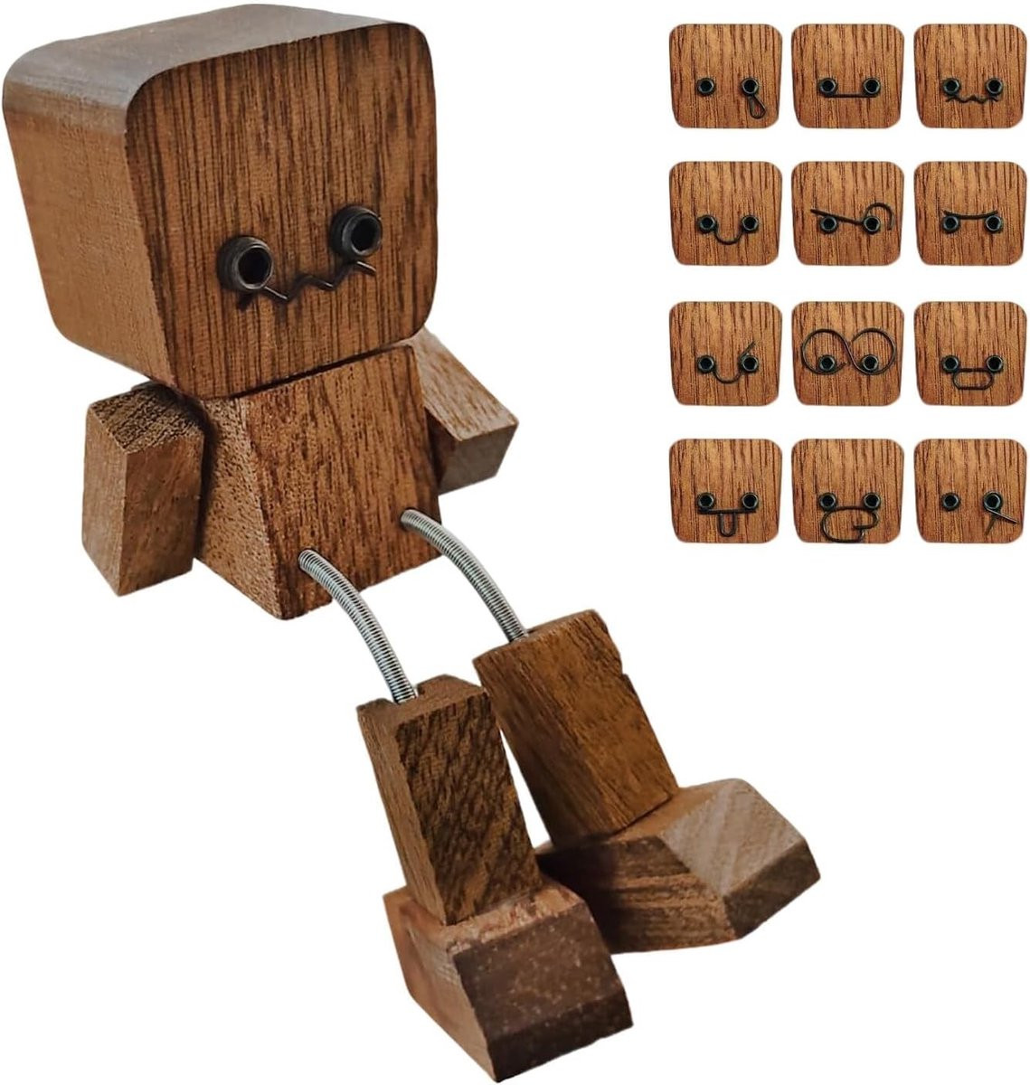 Houten wiebelende man figuur met 12 motieven voor decoratie en auto