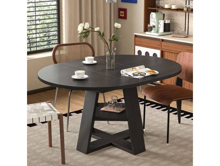 Table à manger ronde 150 x 110 x 75 cm extensible Noir
