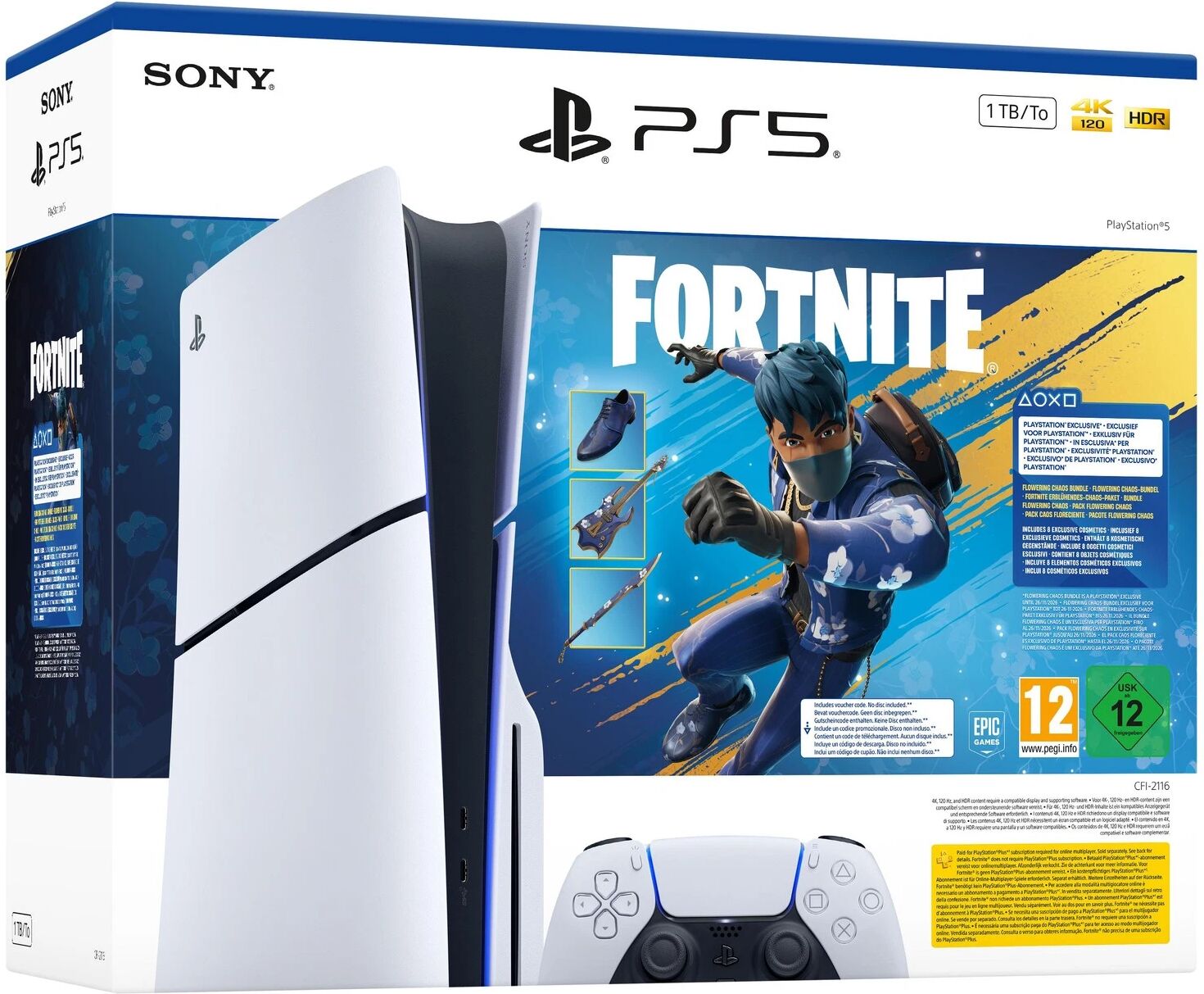 Sony PlayStation 5 Slim 1TB Standard Edition Console White with Fortnite Flowering Chaos Bundle