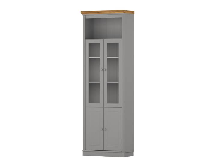 Vitrine massive 74 x 223 x 37cm Gris/Pin gris/Pin couleur miel