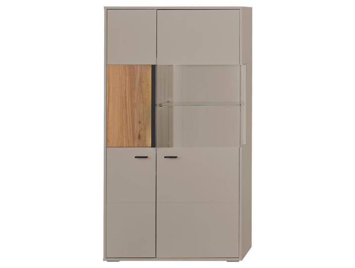 Hom`in Highboard, Grau, Esche, Kunststoff, 7 Fächer, warmweiß, 83.3x154.1x37.4 cm, Frontbeleuchtung, Wohnzimmer, Kommoden & Sideboards, Highboards