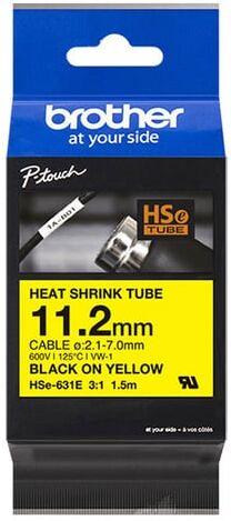 Brother HSe-631E fita de tubo termorretrátil preto sobre amarelo 12 mm
