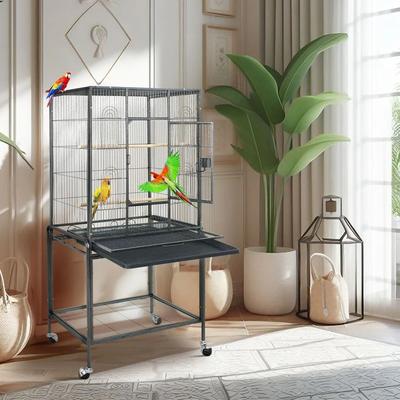 Drop Dash Deals Large Bird Cage With Play Top And Stand Rolling Parrot Cockatiel Cage With Easy Clean Tray Large Bird Cage With Play Top And Stand Rolling Parrot Cockatiel Cage With Easy Clean Tray