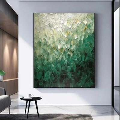 Handgefertigtes Ölgemälde auf Leinwand, Wandkunst, Dekoration, zeitgenössische grüne Zusammenfassung für Heimdekoration, gerolltes, rahmenloses, ungedehntes Gemälde