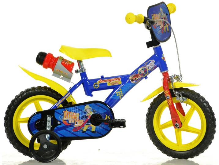 Kinderfahrrad DINO BIKES 12 Feuerwehrmann Sam stabiler Stahl-Rahmen, Stützräder, kindgerecht Gr. 21, blau, Fahrräder, Kinder, 21cm, 12 Zoll (30,48cm), Kinderfahrrad, mit Stützrädern, Trinkflasche und Frontschild