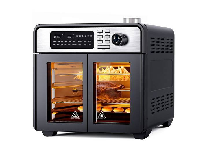 Rebonique Heißluftfritteuse XXL 28L mit Doppeltür & Sichtfenster, 1700 W, 18 Programme, Ohne Öl Gesundes Kochen, Pizza, Grill & Backofen
