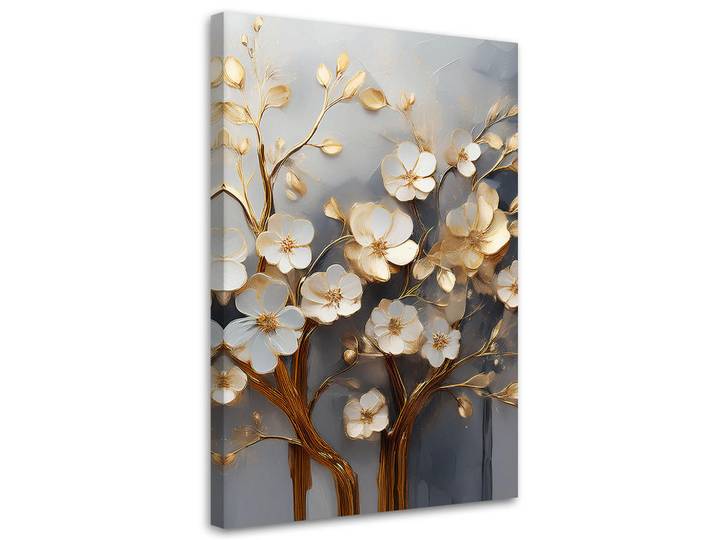 Feeby Leinwandbild Magnolienbaum abstrakt golden 80x120cm, Goldfarben, Floral, Rechteckig, 80x120 cm, Bilder & Rahmen, Bilder, Leinwandbilder