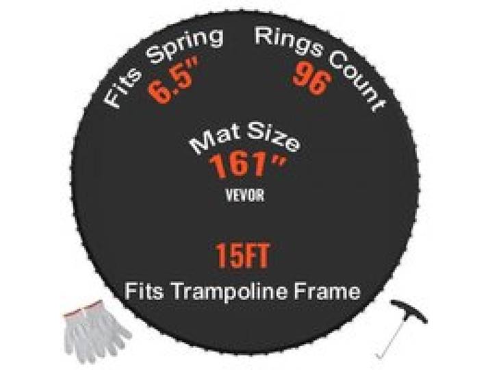 VEVOR Ersatz-Trampolinmatte Sprungmatte passend für 457 cm Rahmen, universelle Sprungmatte verstärkte UV-beständige Matte mit Federwerkzeug und langlebigen V-Ringen, passend für 16,5 cm Federlänge