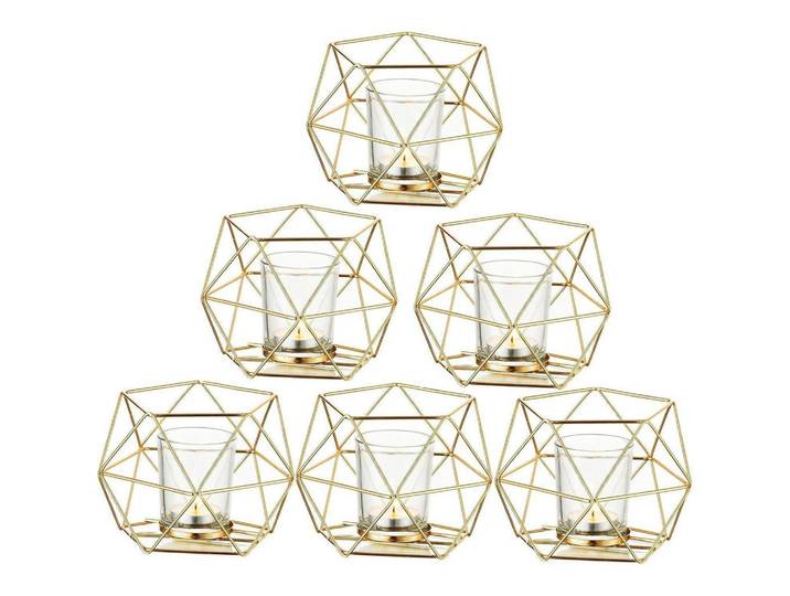 Teelichthalter 6er Set Metall Gold Geometrisch, Goldfarben, 40 cm, Dekoration, Kerzen & Kerzenhalter, Teelichthalter