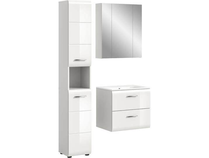 Badezimmer-Set WELLTIME, weiss (weiß hochglanz tiefzieh), B:105cm H:185cm T:46cm, Holzwerkstoff, MDF, Kastenmöbel-Sets, Badezimmer-Set, Bad-Kombination, Bad-Möbel, Badezimmer, Kombination, Kombi