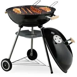 Relaxdays Fahrbarer Kugelgrill in Schwarz Schwarz,Silber