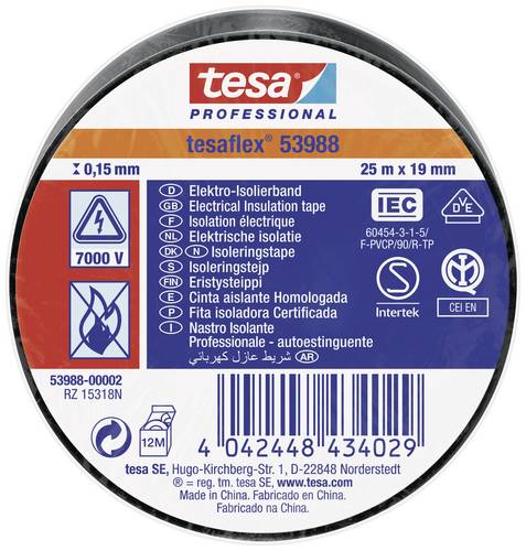 Tesa tesaflex IEC 53988-00002-00 Isolierband Schwarz (L x B) 25m x 19mm