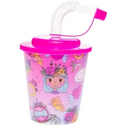 LG-Imports, Einweggeschirr, Becher mit Deckel und Strohhalm Princess, 12tlg. (12x)