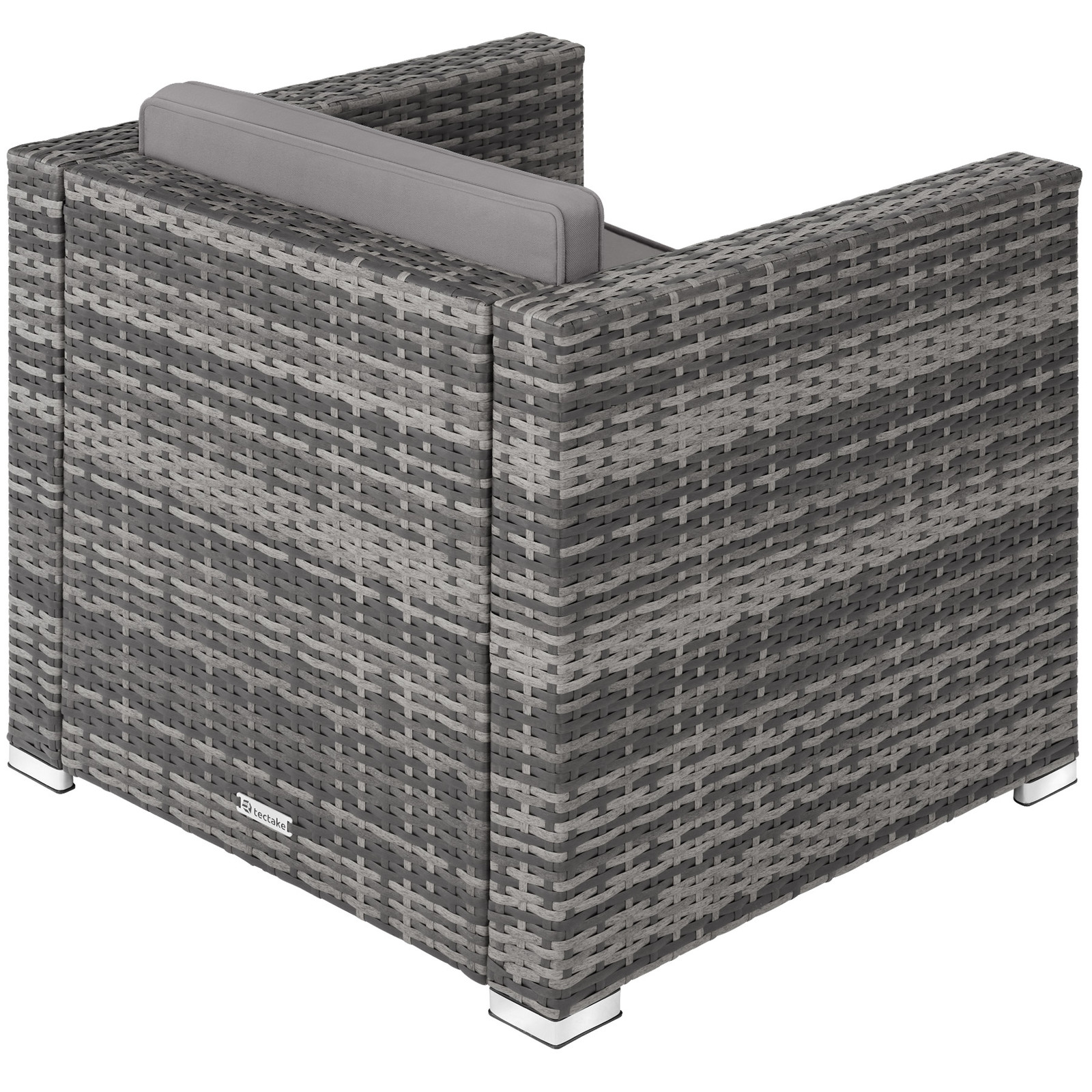 tectake Comfortabele wicker fauteuil met armleuningen en kussens - Grijs - L x B x H: 70 x 69 x 65 cm