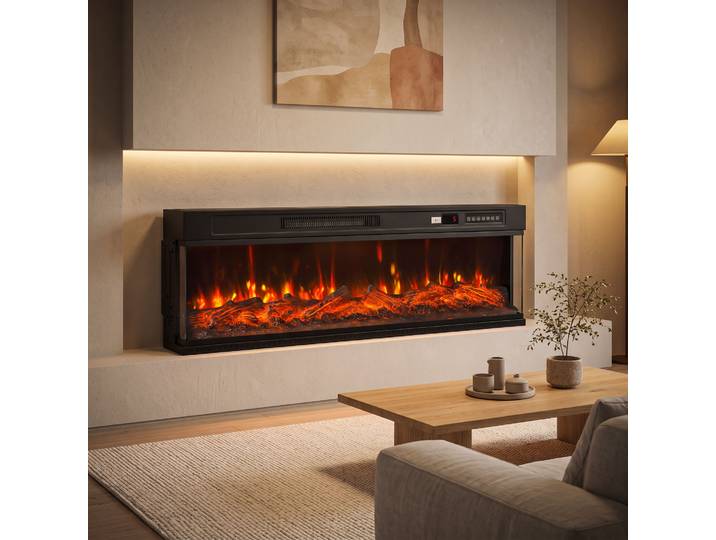 HOMCOM Cheminée Électrique Encastrable 1500W Effet Flamme Noir