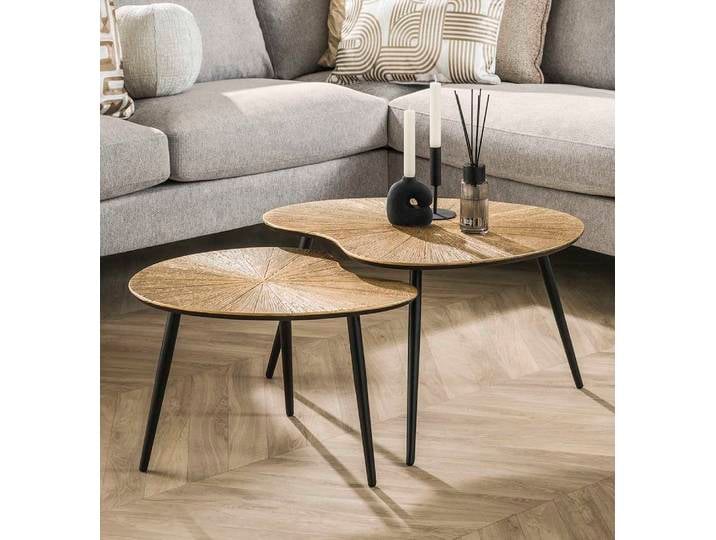 Couchtisch Set Coins , 2-teilig , Nierenform , Metall , Bronze Ray