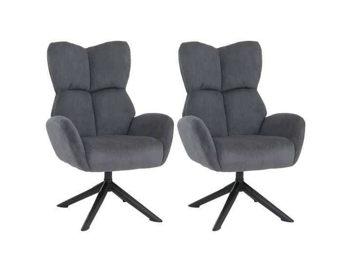 2er-Set Esszimmerstuhl HWC-Q54, Relaxstuhl Loungestuhl Polsterstuhl, drehbar Metall Cord (320g/m²) Dunkelgrau