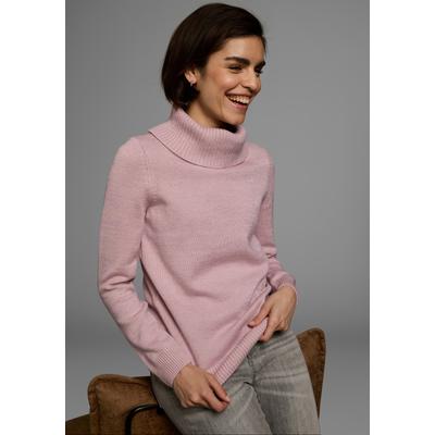 Rollkragenpullover KANGAROOS, Damen, Gr. 32/34, rosa, Strick, Obermaterial: 60% Baumwolle, 40% Polyacryl, unifarben, figurbetont hüftbedeckend, Rippbündchen, Pullover Rollkragenpullover, mit Schalkragen, Langarm, Warm & Kuschelig