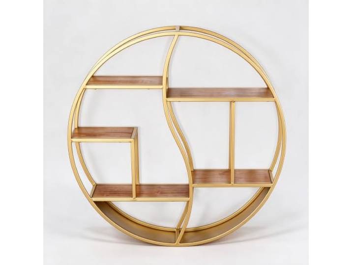 Industrielles Wandregal Rund, Metall Wandboard mit 6 Ebenen für Wohnzimmer Robustes Eisen, Retro Design, Wohnzimmer Dekoration, Platzsparendes Wandregal(Gold,80*80cm/31.5*31.5 in)