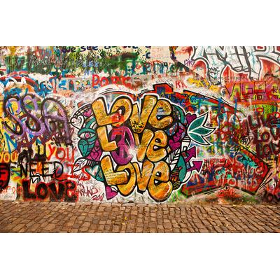 Fototapete PAPERMOON "Love Graffiti Wand", bunt, B:3,5m L:2,6m, Vlies, Tapeten