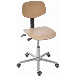 PROREGAL Arbeitsstuhl Arlington, kleiner Rückenlehne, Sitzneigeverstellung, Sitzhöhe 47-65cm, Buche, Aluminium-Fußkreuz, Rollen