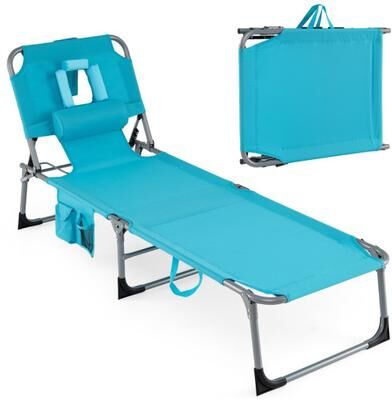 Costway Tanning Chair with Face Arm Holes Folding Chair-Turquoise