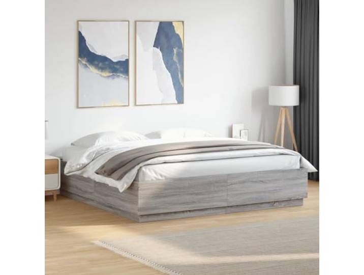 RJPLMFV Bettgestell, 180 x 200 cm, Sonoma, Grau, ohne Matratze Langlebiges Holzwerkstoff, inklusive Lattenrost, modernes Design, Lattenrost