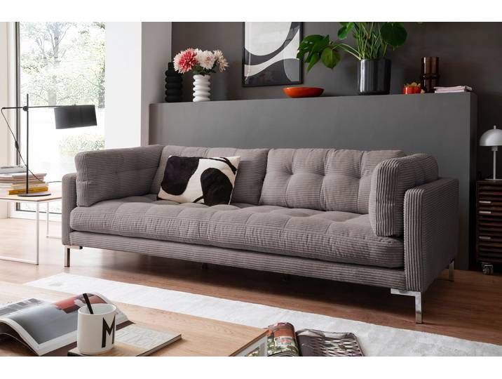 3-Sitzer GOODPRODUCT Landau , grau, B:228cm H:75cm T:92cm, Sofas, 3-Sitzer, in Cord-Stoff mit Metallfuss