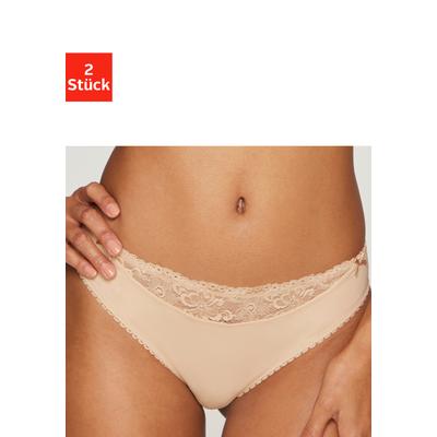 Slip NUANCE BY LASCANA "mit Spitzeneinsatz vorne", Damen, Gr. 36/38, Microfaser, beige (2xtoffee), Microfaser, Obermaterial: 85% Polyamid, 15% Elasthan, körpernah, Unterhosen Slip, als Dessous-Set kombinierbar, Dessous