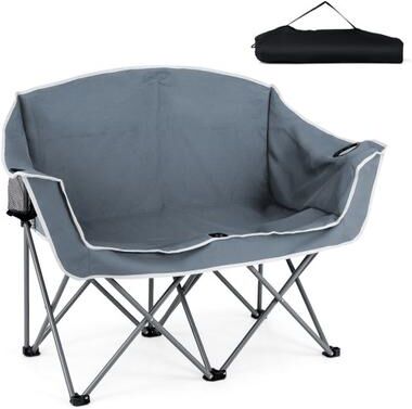 Costway Duo Camping Chair Portable Oversized Loveseat with Armrests and Cup Holders-Gray