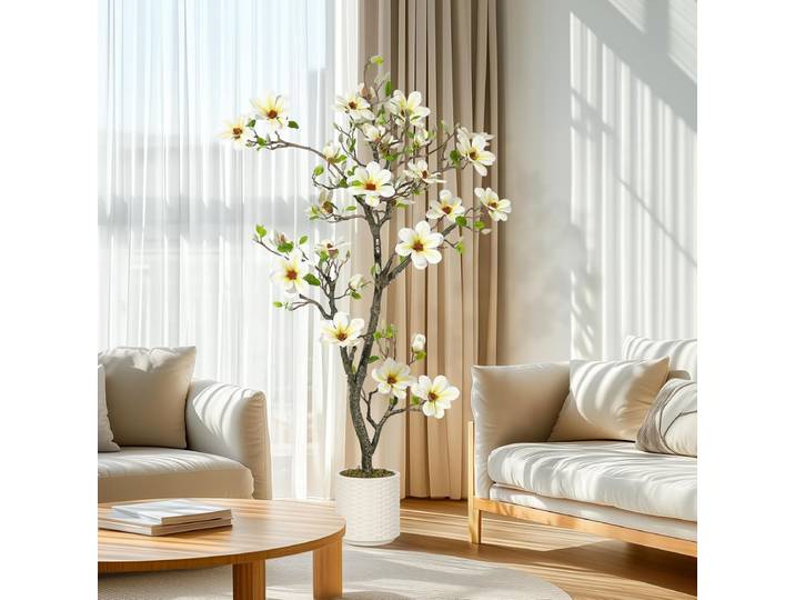 Arbre de Magnolia artificiel de 120cm/150cm/180cm de haut, plante de fausse Magnolia, fleurs artificielles, fausses plantes pour décoration de maison et de bureau