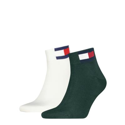 Kurzsocken TOMMY HILFIGER "TH UNI TJ QUARTER 2P FLAG", Damen, Gr. 43-46, weiß (deep grün), Baumwollmischung, Socken, Verstärkte Ferse und Spitze für zusätzliche Strapazierfähigkeit