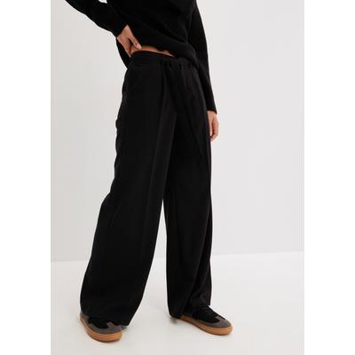 Stoffhose BONPRIX, Damen, Gr. 52, N-Gr, schwarz, Obermaterial: 63% Polyester, 33% Viskose, 4% Elasthan, loose fit lang, Hosen Stoffhose, Loose Fit, mit modernen Bundfalten, feminin