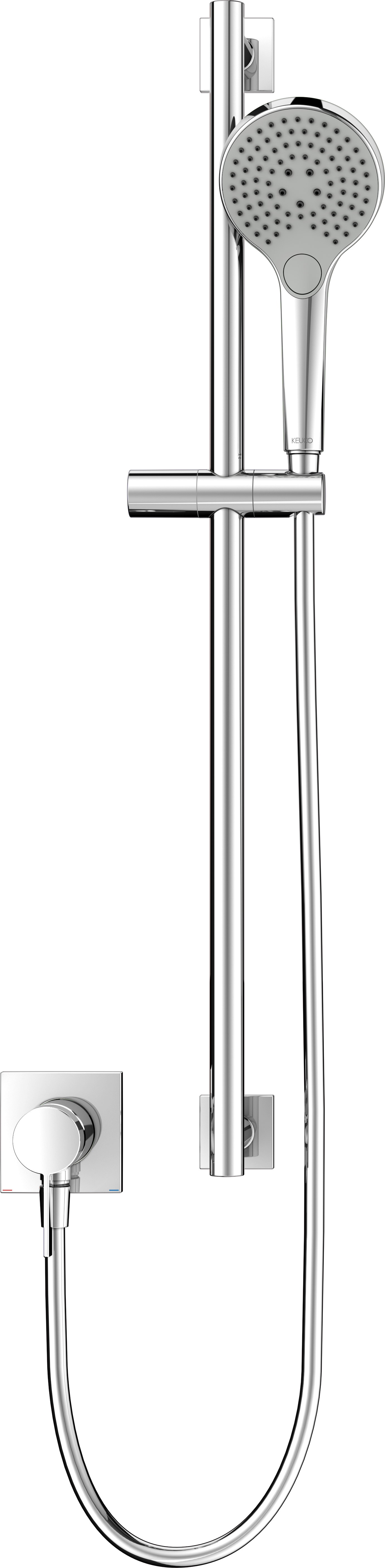 Ensemble de douche Keuco IXMO_solo 2 59652010202 carré, mitigeur monocommande avec barre de douche, chromé