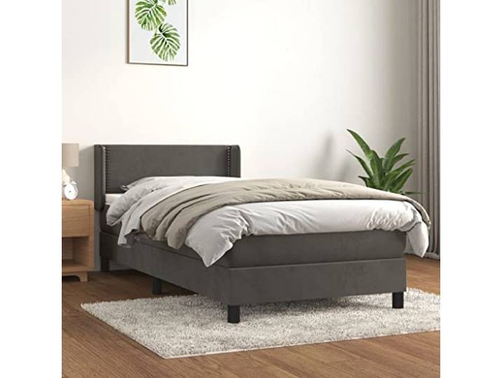 RJPLMFV Lattenrost, 90 x 190 cm, Velours, Dunkelgrau Verstellbares Kopfteil, Taschenfederkernmatratze, mittelhart, weicher Matratzenschoner