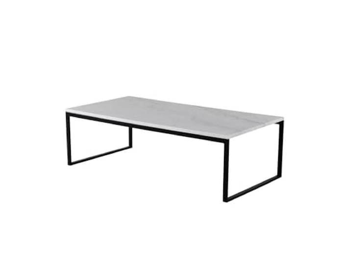 FURNLUX Couchtisch, Marmor-Weiß Dekor, 120x60x36 cm, 39 kg, Metall-Gestell mit Schwarzen Beinen, Montageanleitung verfügbar