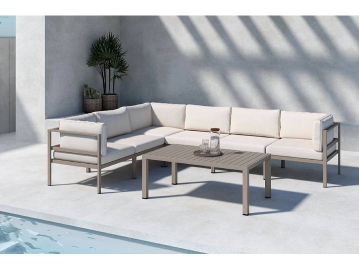 Garten Loungeset Galeno – Großes Ecksofa mit Couchtisch - Braun-Beige - Luxusbetten24