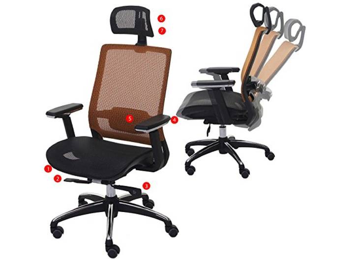 Mendler Bürostuhl HWC-A20, Kopfstütze Stoff/Textil ISO9001 - schwarz/orange