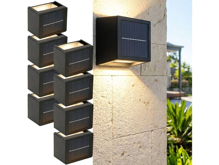 8er-Set LED-Solar-Wandleuchte, warm-/tageslichtweiss