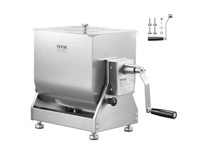 VEVOR manueller Fleischmischer 20 L Fleischverarbeitungsgerät mit Kippbehälter (maximales Mischen von 13,6 kg Fleisch), Fleischmischer Wurstmischer mit Untersetzungsgetriebe, Handmixer für Hackfleisch