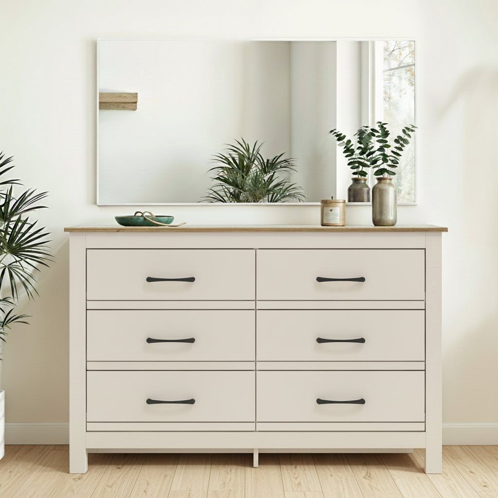 August Grove Limestone Alezae 6 Drawer Chest of Drawers Natural 76.4cm H X 119cm W X 35.3cm D